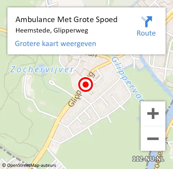 Locatie op kaart van de 112 melding: Ambulance Met Grote Spoed Naar Heemstede, Glipperweg op 30 december 2023 15:16
