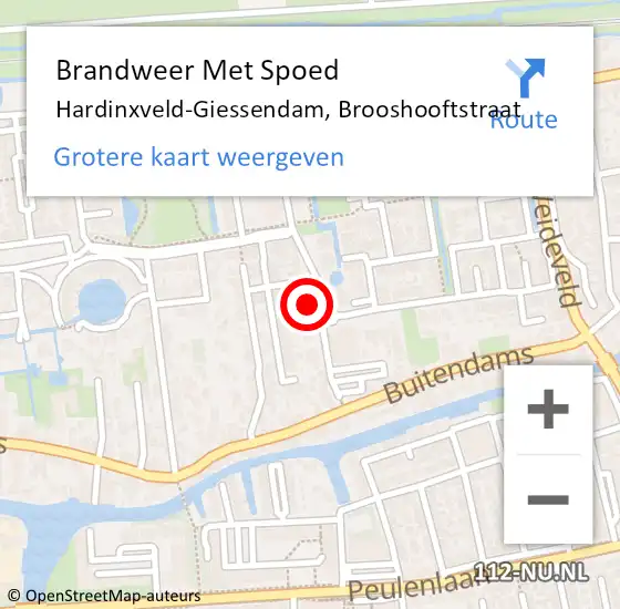 Locatie op kaart van de 112 melding: Brandweer Met Spoed Naar Hardinxveld-Giessendam, Brooshooftstraat op 30 december 2023 15:29
