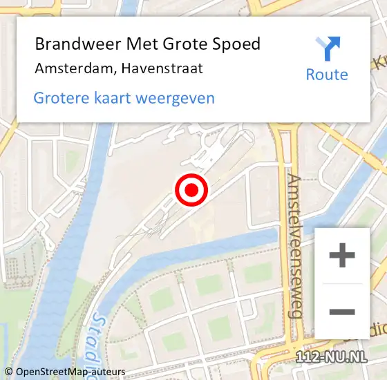 Locatie op kaart van de 112 melding: Brandweer Met Grote Spoed Naar Amsterdam, Havenstraat op 30 december 2023 16:13
