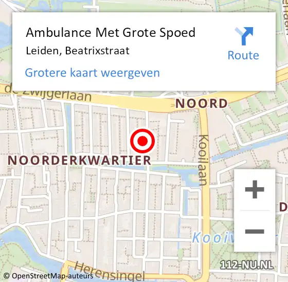 Locatie op kaart van de 112 melding: Ambulance Met Grote Spoed Naar Leiden, Beatrixstraat op 30 december 2023 17:32
