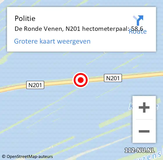 Locatie op kaart van de 112 melding: Politie De Ronde Venen, N201 hectometerpaal: 58,6 op 30 december 2023 17:56