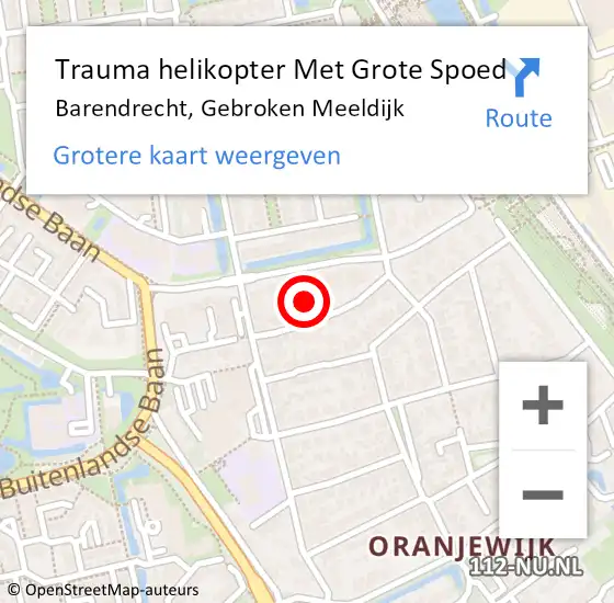 Locatie op kaart van de 112 melding: Trauma helikopter Met Grote Spoed Naar Barendrecht, Gebroken Meeldijk op 30 december 2023 19:37