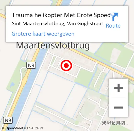Locatie op kaart van de 112 melding: Trauma helikopter Met Grote Spoed Naar Sint Maartensvlotbrug, Van Goghstraat op 30 december 2023 20:42