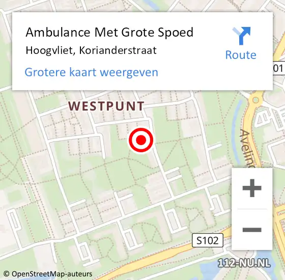 Locatie op kaart van de 112 melding: Ambulance Met Grote Spoed Naar Hoogvliet, Korianderstraat op 30 december 2023 21:24