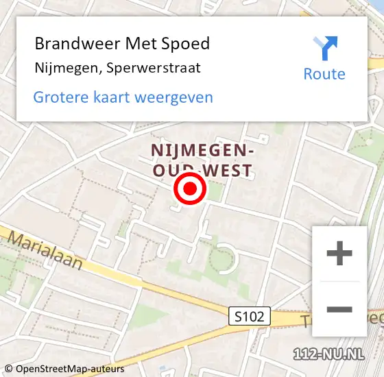Locatie op kaart van de 112 melding: Brandweer Met Spoed Naar Nijmegen, Sperwerstraat op 30 december 2023 21:57