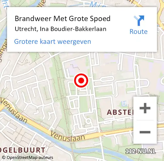 Locatie op kaart van de 112 melding: Brandweer Met Grote Spoed Naar Utrecht, Ina Boudier-Bakkerlaan op 30 december 2023 22:34