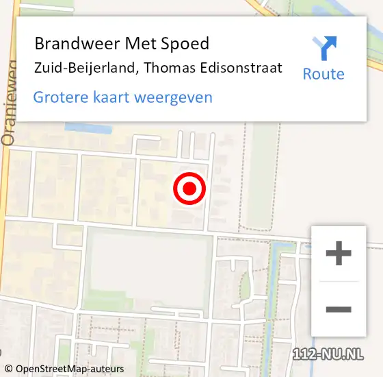 Locatie op kaart van de 112 melding: Brandweer Met Spoed Naar Zuid-Beijerland, Thomas Edisonstraat op 31 december 2023 01:12