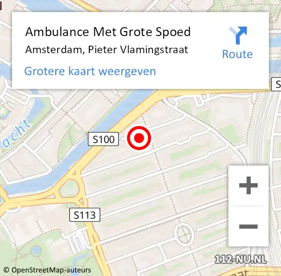 Locatie op kaart van de 112 melding: Ambulance Met Grote Spoed Naar Amsterdam, Pieter Vlamingstraat op 31 december 2023 01:13