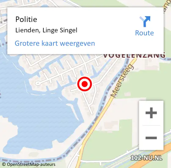 Locatie op kaart van de 112 melding: Politie Lienden, Linge Singel op 31 december 2023 01:13