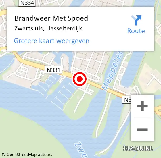 Locatie op kaart van de 112 melding: Brandweer Met Spoed Naar Zwartsluis, Hasselterdijk op 31 december 2023 08:07