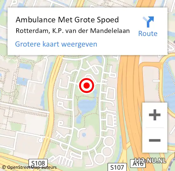 Locatie op kaart van de 112 melding: Ambulance Met Grote Spoed Naar Rotterdam, K.P. van der Mandelelaan op 31 december 2023 08:37