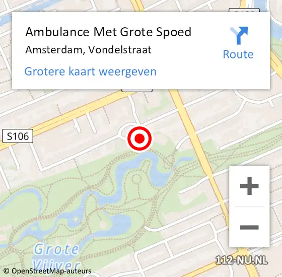 Locatie op kaart van de 112 melding: Ambulance Met Grote Spoed Naar Amsterdam, Vondelstraat op 31 december 2023 09:46