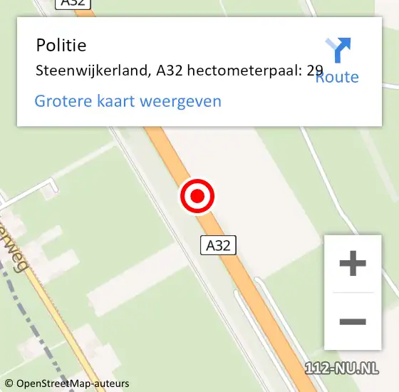 Locatie op kaart van de 112 melding: Politie Steenwijkerland, A32 hectometerpaal: 29 op 31 december 2023 11:04