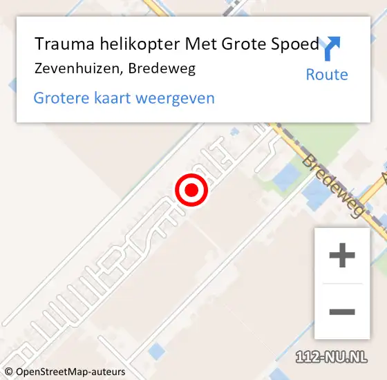 Locatie op kaart van de 112 melding: Trauma helikopter Met Grote Spoed Naar Zevenhuizen, Bredeweg op 31 december 2023 13:00
