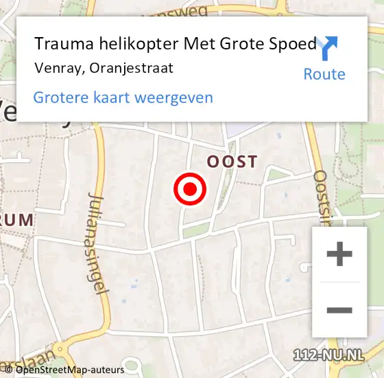 Locatie op kaart van de 112 melding: Trauma helikopter Met Grote Spoed Naar Venray, Oranjestraat op 31 december 2023 15:54