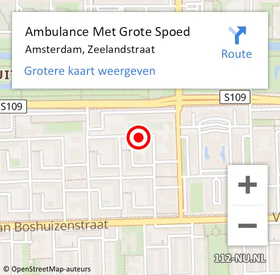 Locatie op kaart van de 112 melding: Ambulance Met Grote Spoed Naar Amsterdam, Zeelandstraat op 31 december 2023 16:11