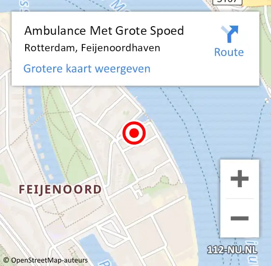 Locatie op kaart van de 112 melding: Ambulance Met Grote Spoed Naar Rotterdam, Feijenoordhaven op 31 december 2023 17:39