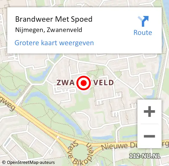 Locatie op kaart van de 112 melding: Brandweer Met Spoed Naar Nijmegen, Zwanenveld op 31 december 2023 18:31
