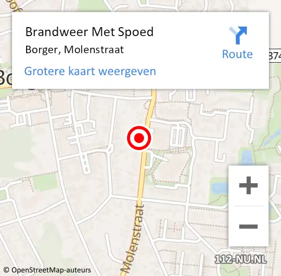 Locatie op kaart van de 112 melding: Brandweer Met Spoed Naar Borger, Molenstraat op 31 december 2023 18:38