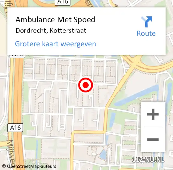 Locatie op kaart van de 112 melding: Ambulance Met Spoed Naar Dordrecht, Kotterstraat op 31 december 2023 19:44