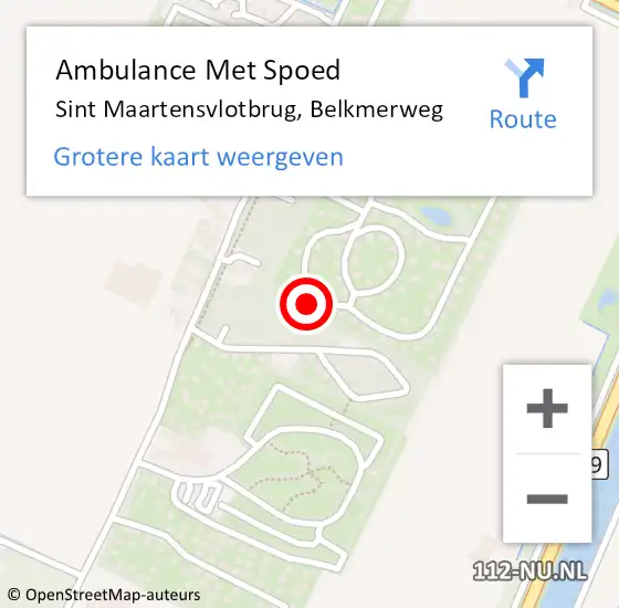 Locatie op kaart van de 112 melding: Ambulance Met Spoed Naar Sint Maartensvlotbrug, Belkmerweg op 31 december 2023 20:22