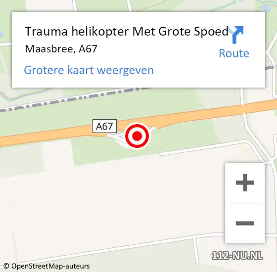 Locatie op kaart van de 112 melding: Trauma helikopter Met Grote Spoed Naar Maasbree, A67 op 31 december 2023 20:45