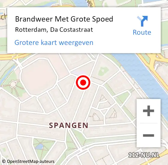 Locatie op kaart van de 112 melding: Brandweer Met Grote Spoed Naar Rotterdam, Da Costastraat op 31 december 2023 20:46