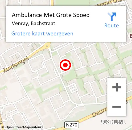 Locatie op kaart van de 112 melding: Ambulance Met Grote Spoed Naar Venray, Bachstraat op 31 december 2023 23:32