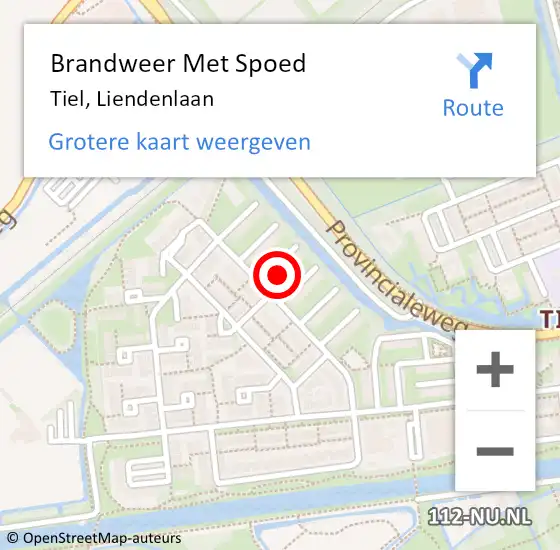 Locatie op kaart van de 112 melding: Brandweer Met Spoed Naar Tiel, Liendenlaan op 31 december 2023 23:47