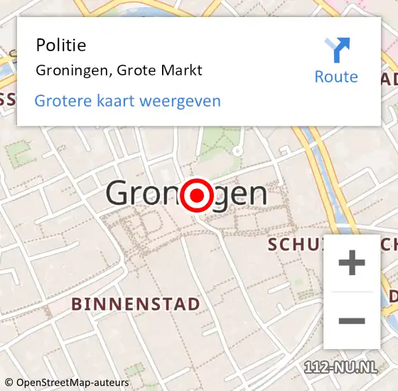 Locatie op kaart van de 112 melding: Politie Groningen, Grote Markt op 31 december 2023 23:56