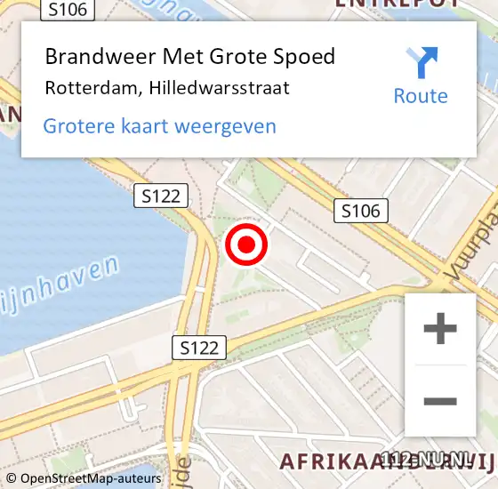 Locatie op kaart van de 112 melding: Brandweer Met Grote Spoed Naar Rotterdam, Hilledwarsstraat op 1 januari 2024 00:40