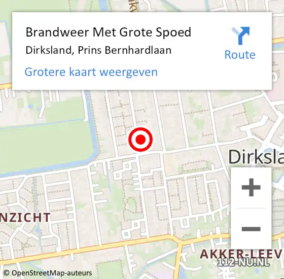 Locatie op kaart van de 112 melding: Brandweer Met Grote Spoed Naar Dirksland, Prins Bernhardlaan op 1 januari 2024 00:45