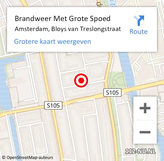 Locatie op kaart van de 112 melding: Brandweer Met Grote Spoed Naar Amsterdam, Bloys van Treslongstraat op 1 januari 2024 00:58