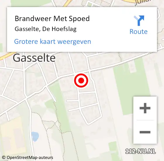 Locatie op kaart van de 112 melding: Brandweer Met Spoed Naar Gasselte, De Hoefslag op 1 januari 2024 01:25
