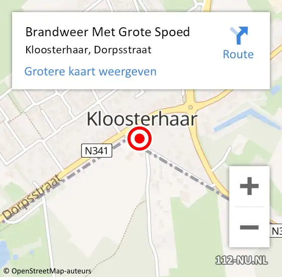 Locatie op kaart van de 112 melding: Brandweer Met Grote Spoed Naar Kloosterhaar, Dorpsstraat op 1 januari 2024 01:41