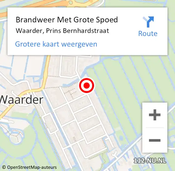 Locatie op kaart van de 112 melding: Brandweer Met Grote Spoed Naar Waarder, Prins Bernhardstraat op 1 januari 2024 01:42