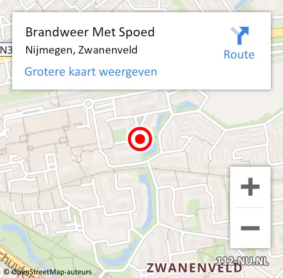 Locatie op kaart van de 112 melding: Brandweer Met Spoed Naar Nijmegen, Zwanenveld op 1 januari 2024 01:57