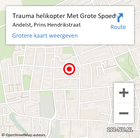 Locatie op kaart van de 112 melding: Trauma helikopter Met Grote Spoed Naar Andelst, Prins Hendrikstraat op 1 januari 2024 02:27