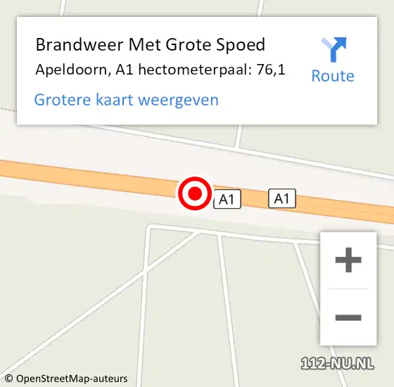 Locatie op kaart van de 112 melding: Brandweer Met Grote Spoed Naar Apeldoorn, A1 hectometerpaal: 76,1 op 1 januari 2024 02:37