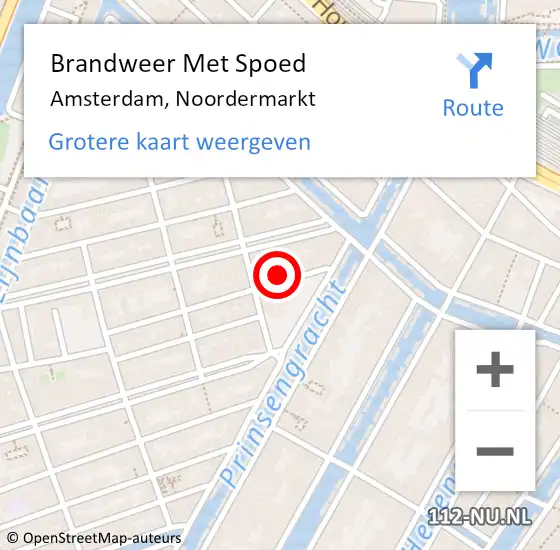 Locatie op kaart van de 112 melding: Brandweer Met Spoed Naar Amsterdam, Noordermarkt op 1 januari 2024 02:58