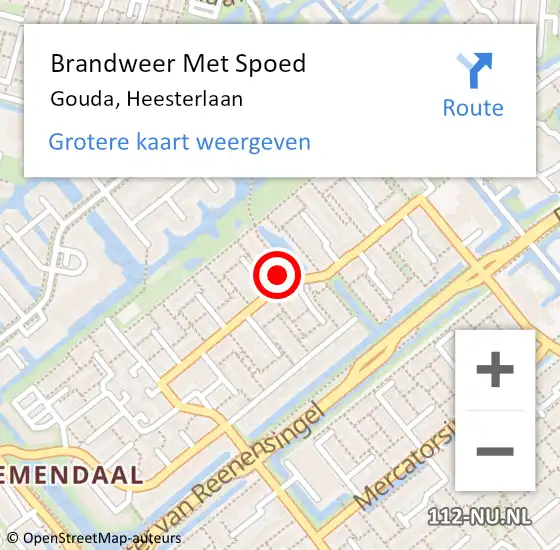 Locatie op kaart van de 112 melding: Brandweer Met Spoed Naar Gouda, Heesterlaan op 1 januari 2024 03:39