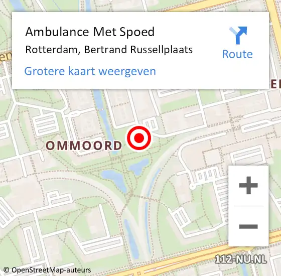 Locatie op kaart van de 112 melding: Ambulance Met Spoed Naar Rotterdam, Bertrand Russellplaats op 1 januari 2024 04:29