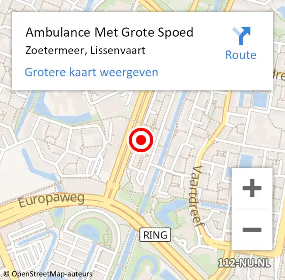 Locatie op kaart van de 112 melding: Ambulance Met Grote Spoed Naar Zoetermeer, Lissenvaart op 1 januari 2024 08:36