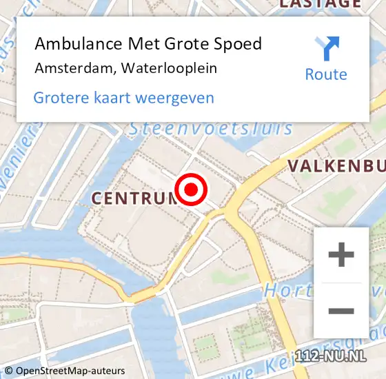Locatie op kaart van de 112 melding: Ambulance Met Grote Spoed Naar Amsterdam, Waterlooplein op 1 januari 2024 10:23