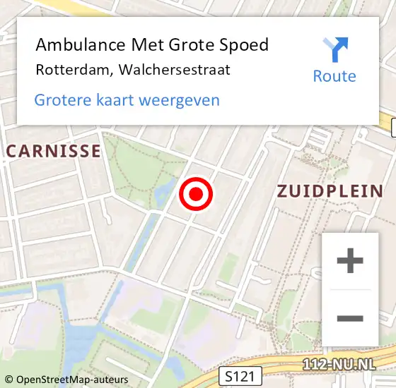 Locatie op kaart van de 112 melding: Ambulance Met Grote Spoed Naar Rotterdam, Walchersestraat op 1 januari 2024 12:47