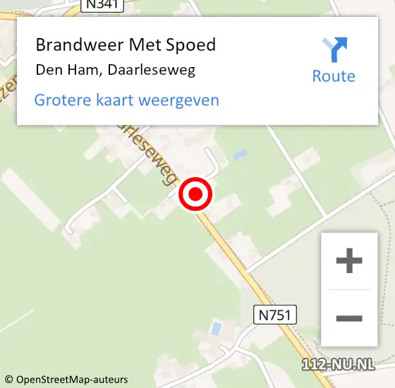 Locatie op kaart van de 112 melding: Brandweer Met Spoed Naar Den Ham, Daarleseweg op 1 januari 2024 12:55