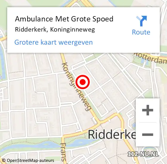 Locatie op kaart van de 112 melding: Ambulance Met Grote Spoed Naar Ridderkerk, Koninginneweg op 1 januari 2024 13:38