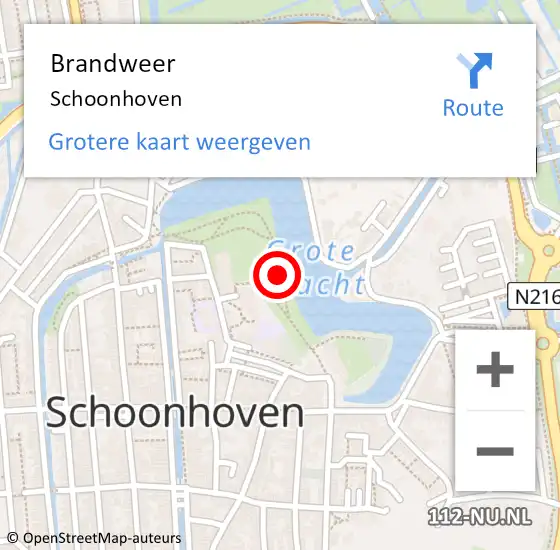 Locatie op kaart van de 112 melding: Brandweer Schoonhoven op 1 januari 2024 13:45