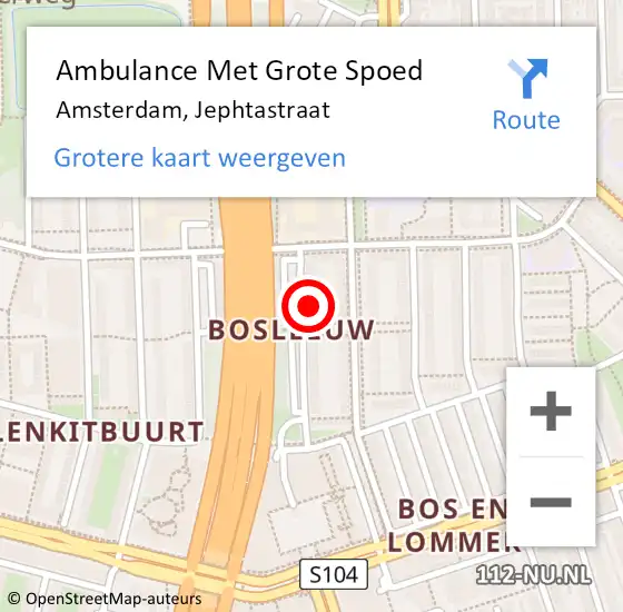 Locatie op kaart van de 112 melding: Ambulance Met Grote Spoed Naar Amsterdam, Jephtastraat op 1 januari 2024 14:17