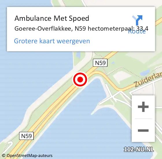 Locatie op kaart van de 112 melding: Ambulance Met Spoed Naar Goeree-Overflakkee, N59 hectometerpaal: 33,4 op 1 januari 2024 14:55